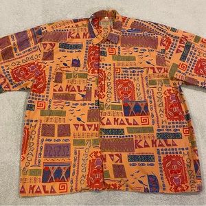 Mandragora African Fashion Short Sleeve Button Up Shirt Orange 100% Cotton L